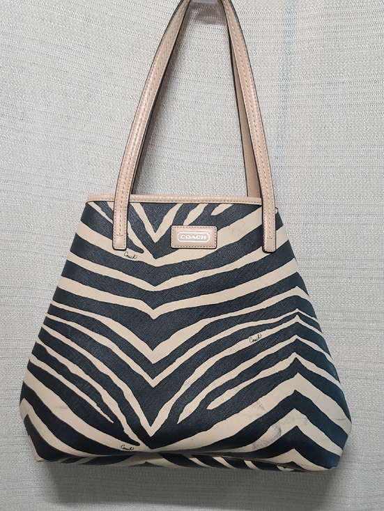 Coach Handbags - Coach Zebra-Print Metro Tote in Black and Cream with Tan Trim, Note Call Outs